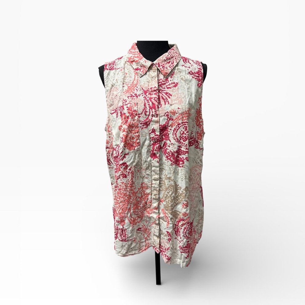Dana Buchman Linen Blend Sleeveless Blouse XXL Pink Paisley Button Shirt
